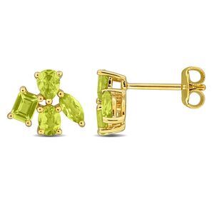 1.42 Carat (ctw) Peridot Cluster Dangle Earrings Yellow Plated Sterling Silver